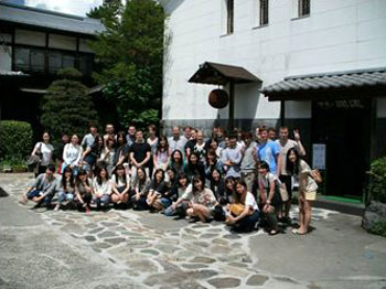 Group photo in front of Ide Sake Brewery