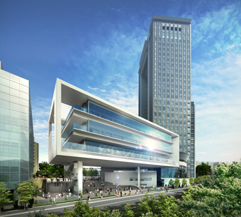Conceptual drawing of the appearance of the “Gate Building” (tentative name) seen from the Sotoboroi side (around the main gate)