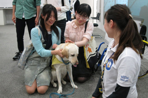 学生と介助犬のふれあいの様子1