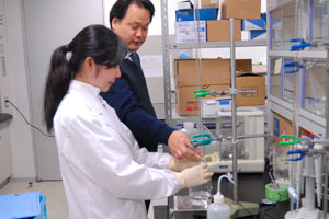 先生の指導の下、研究室メンバーはそれぞれ実験と検証を繰り返しながら研究を進めている